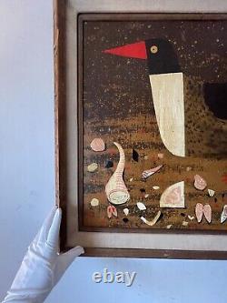 Antique MID Century Modern Cubist Bird Oil Painting Old Vintage Cubism Abstract