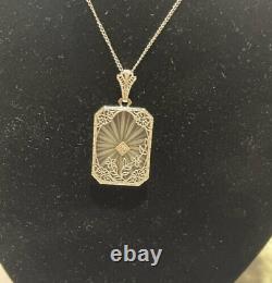 Antique Necklace Camphor Glass Old Mine Diamond 14K White Gold Vintage Victorian