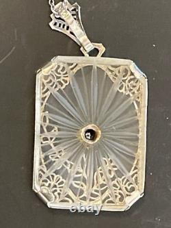 Antique Necklace Camphor Glass Old Mine Diamond 14K White Gold Vintage Victorian