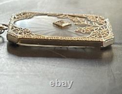 Antique Necklace Camphor Glass Old Mine Diamond 14K White Gold Vintage Victorian