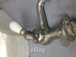Antique Nickel Brass Separate Hot Cold Deck Mount Sink faucets Old Vtg 102-17E