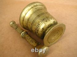 Antique Old Brass Mortar Pestle Pharmacy Apothecary Medicine Patina Dated 1949