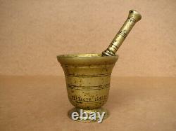 Antique Old Brass Mortar Pestle Pharmacy Apothecary Medicine Patina Dated 1949