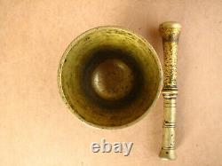 Antique Old Brass Mortar Pestle Pharmacy Apothecary Medicine Patina Dated 1949