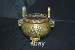 Antique Old China Bronze Copper Dragon Legs Incense Burner Marked