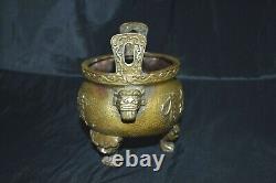 Antique Old China Bronze Copper Dragon Legs Incense Burner Marked