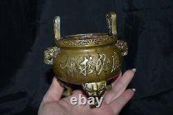 Antique Old China Bronze Copper Dragon Legs Incense Burner Marked