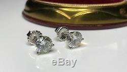 Antique Old Cut Natural 3.55 CTW Diamond 18K White Gold Stud Earrings
