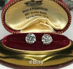 Antique Old Cut Natural 3.55 CTW Diamond 18K White Gold Stud Earrings
