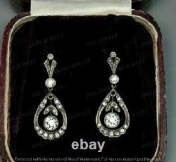 Antique Old Design 2Ct Diamond Vintage Drop Dangle Earrings 14k Yellow Gold Over