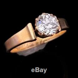 Antique Old European Cut Diamond 14k Yellow Gold Engagement Ring Engraved 1887