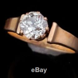 Antique Old European Cut Diamond 14k Yellow Gold Engagement Ring Engraved 1887