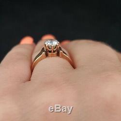 Antique Old European Cut Diamond 14k Yellow Gold Engagement Ring Engraved 1887