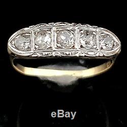 Antique Old European Cut Diamond 18k Gold Five Stone Band Ring Anniversary Gift