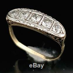 Antique Old European Cut Diamond 18k Gold Five Stone Band Ring Anniversary Gift