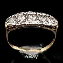 Antique Old European Cut Diamond 18k Gold Five Stone Band Ring Anniversary Gift