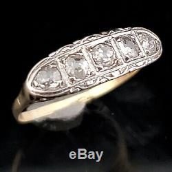 Antique Old European Cut Diamond 18k Gold Five Stone Band Ring Anniversary Gift