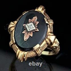 Antique Old European Cut Diamond Onyx 10k Yellow Gold Ring Mourning Estate Gift