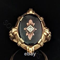 Antique Old European Cut Diamond Onyx 10k Yellow Gold Ring Mourning Estate Gift