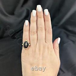 Antique Old European Cut Diamond Onyx 10k Yellow Gold Ring Mourning Estate Gift