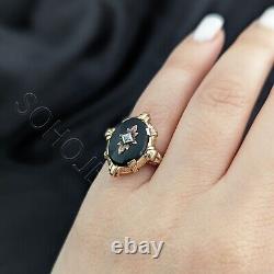 Antique Old European Cut Diamond Onyx 10k Yellow Gold Ring Mourning Estate Gift