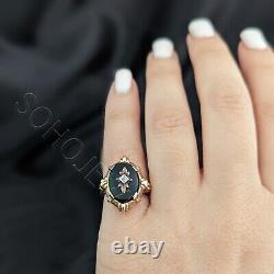 Antique Old European Cut Diamond Onyx 10k Yellow Gold Ring Mourning Estate Gift