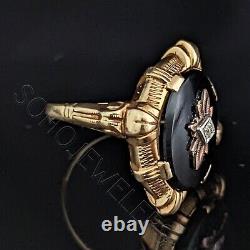 Antique Old European Cut Diamond Onyx 10k Yellow Gold Ring Mourning Estate Gift