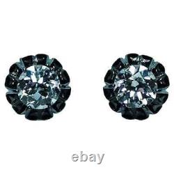 Antique Old European cut Diamond Stud Solitaire Earrings 14K Gold 1.1ct