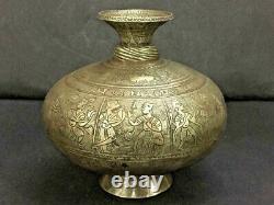 Antique Old Hand Carved Engraved Hindu Religious Holy Brass Water Pot / Lota