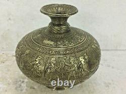 Antique Old Hand Carved Engraved Hindu Religious Holy Brass Water Pot / Lota