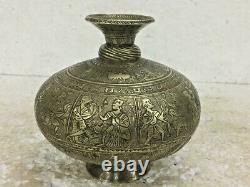 Antique Old Hand Carved Engraved Hindu Religious Holy Brass Water Pot / Lota