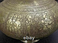 Antique Old Hand Carved Engraved Hindu Religious Holy Brass Water Pot / Lota