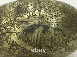 Antique Old Hand Carved Engraved Hindu Religious Holy Brass Water Pot / Lota