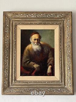 Antique Old Master Jewish Rabbi Portrait Impressionist Oil Painting Vintage 1920