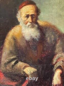 Antique Old Master Jewish Rabbi Portrait Impressionist Oil Painting Vintage 1920