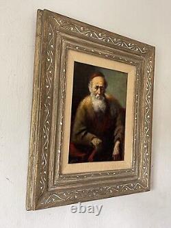 Antique Old Master Jewish Rabbi Portrait Impressionist Oil Painting Vintage 1920