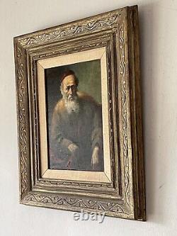 Antique Old Master Jewish Rabbi Portrait Impressionist Oil Painting Vintage 1920