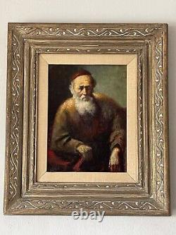 Antique Old Master Jewish Rabbi Portrait Impressionist Oil Painting Vintage 1920