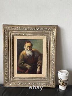 Antique Old Master Jewish Rabbi Portrait Impressionist Oil Painting Vintage 1920