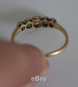 Antique Old Mine Cut Diamond and Emerald 5 Stone Gold/Platinum Ring Size 7 SALE