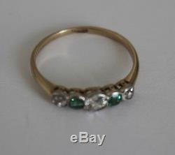 Antique Old Mine Cut Diamond and Emerald 5 Stone Gold/Platinum Ring Size 7 SALE