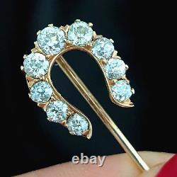 Antique Old Mine Cut Diamonds 14k Gold Stick Pin Lapel Horseshoe Victorian 1800s