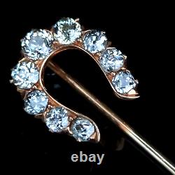 Antique Old Mine Cut Diamonds 14k Gold Stick Pin Lapel Horseshoe Victorian 1800s