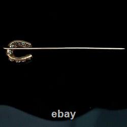 Antique Old Mine Cut Diamonds 14k Gold Stick Pin Lapel Horseshoe Victorian 1800s