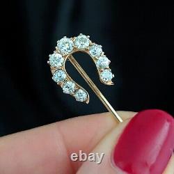 Antique Old Mine Cut Diamonds 14k Gold Stick Pin Lapel Horseshoe Victorian 1800s