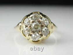 Antique Old Mine Diamond Ring Cluster Cocktail 1.00ctw 14K Yellow Gold Vintage