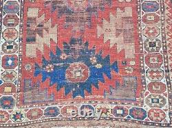 Antique Old Oriental Caucasian Rug Tribal Farmhouse Hand Knotted Wool Vege Dyes