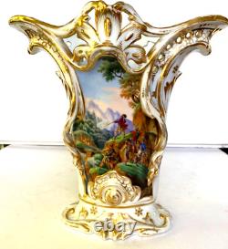 Antique Old Paris Vieux Porcelain Spill Vase Hand Painted Garniture with Gilt Trim