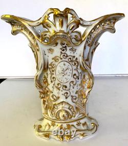 Antique Old Paris Vieux Porcelain Spill Vase Hand Painted Garniture with Gilt Trim