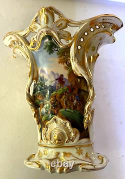 Antique Old Paris Vieux Porcelain Spill Vase Hand Painted Garniture with Gilt Trim